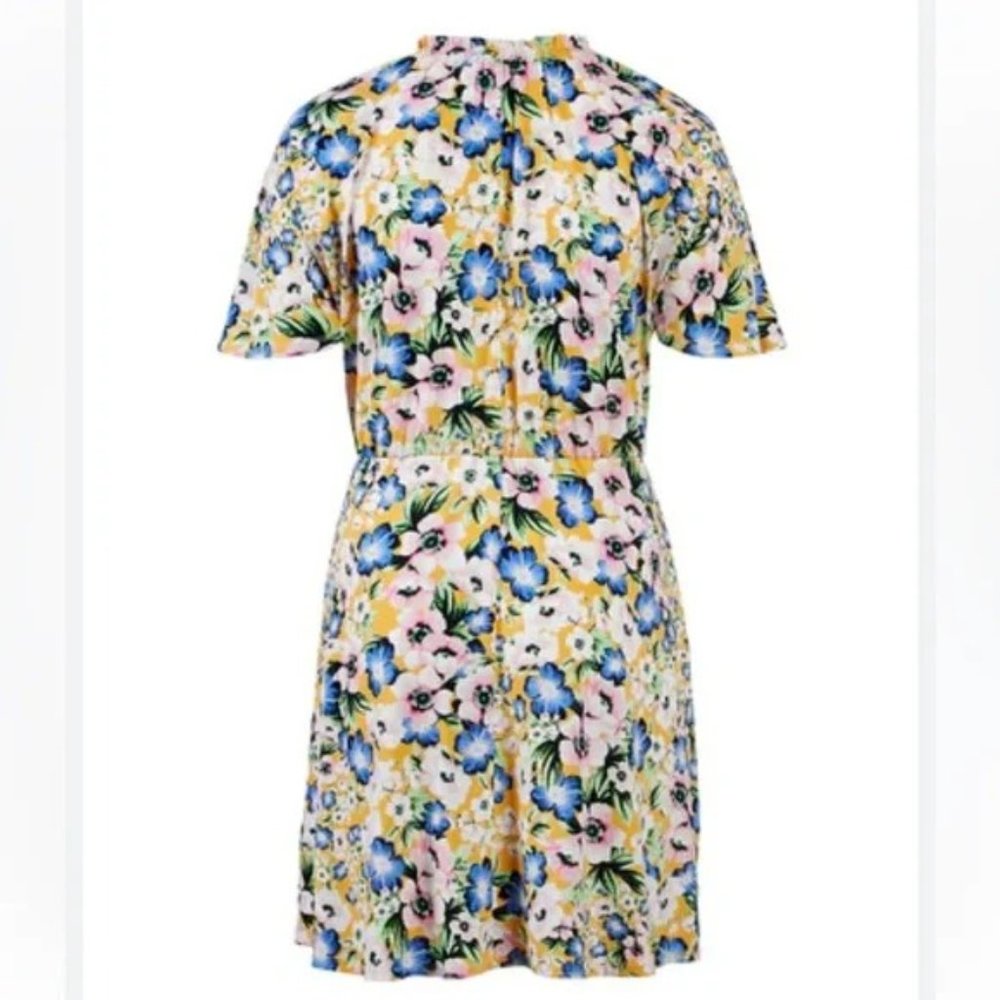 NWT Womens Plus Size 18W Maggy London Gold Blue Ruffle Ditsy Print Mini Dress
